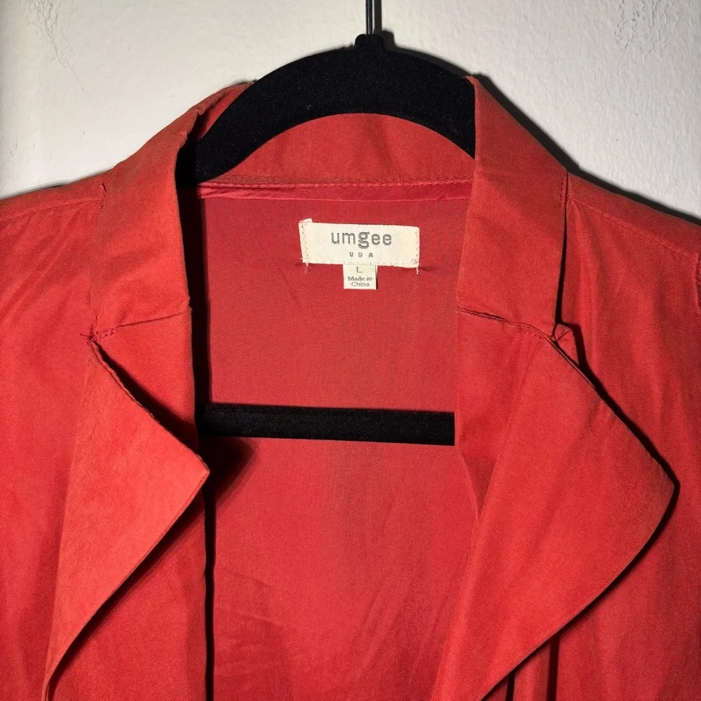Umgee Red Utility Jacket with Relaxed‎ Fit and Open Front Drapey